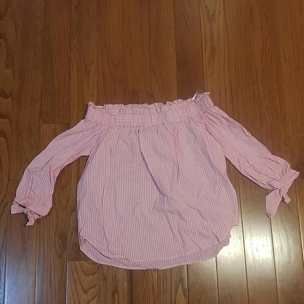 h&m pink checked top